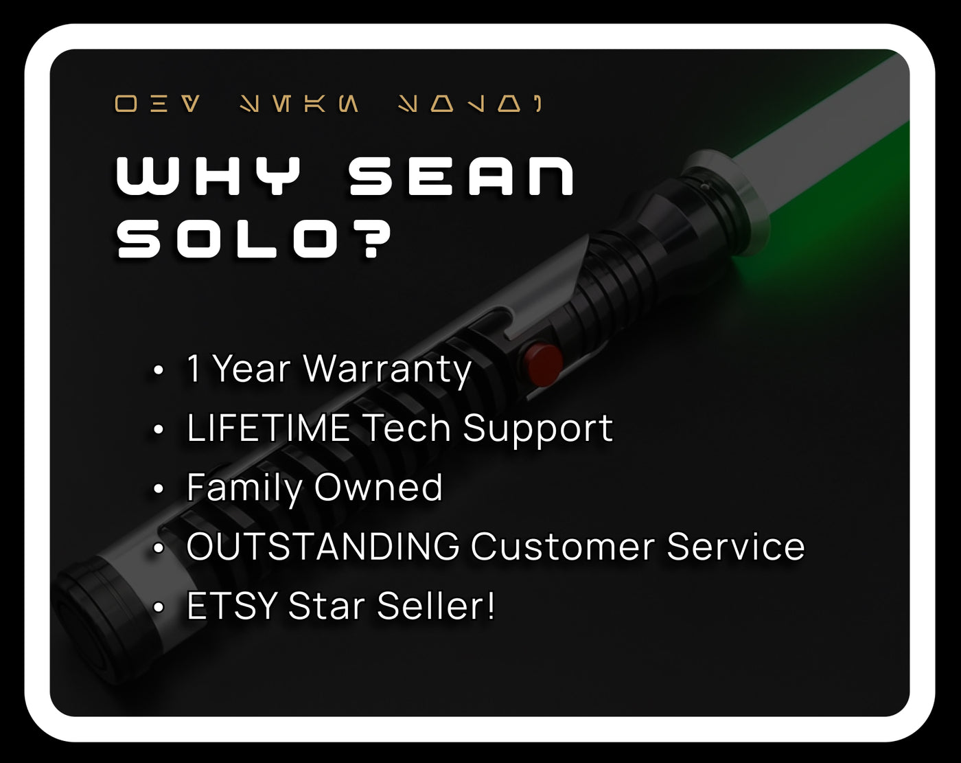 a light saber with the words why san solo?