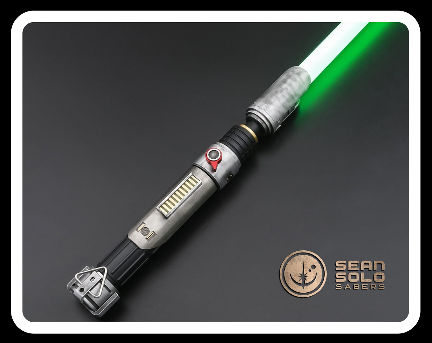 a light saber with a green light on it